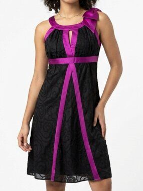 Vintage 90s Betsey Johnson Black Purple Bow Satin Dress 2